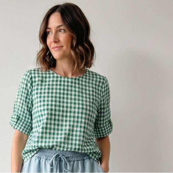 crown & ivy Tops - Crown & Ivy Green Checkered Blouse
